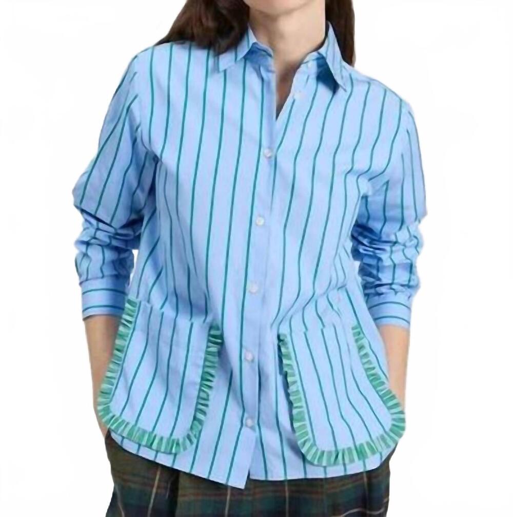 NEW VILAGALLO striped shirt with ruffle pockets in blue / green